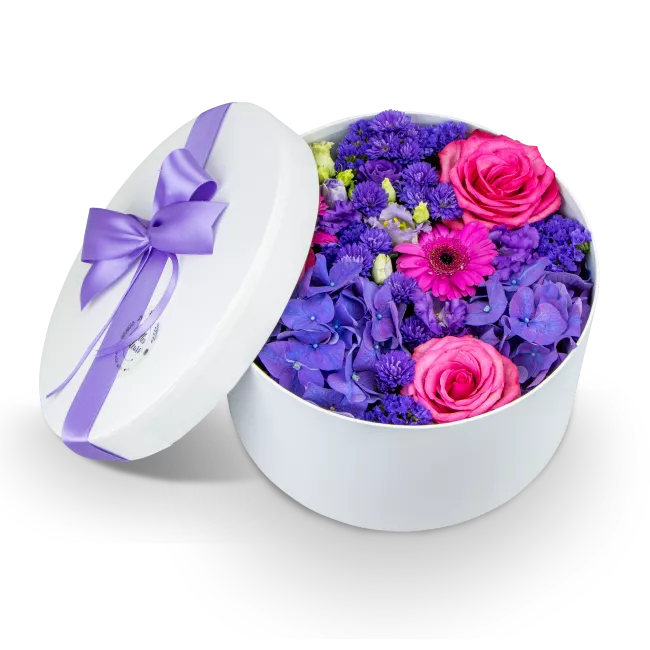 Box of purple flowers closed